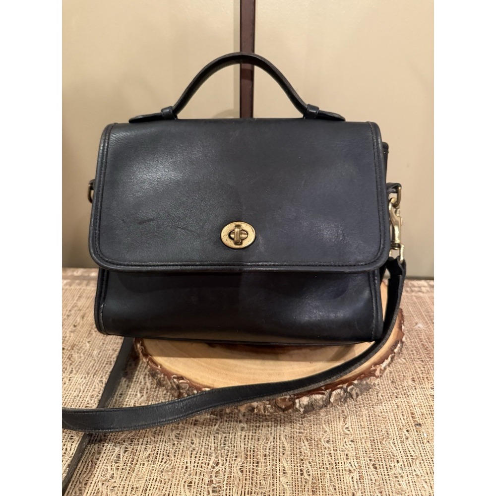 Vintage Coach Court Bag Black Leather Satchel Crossbody Handbag 9870 Made USA